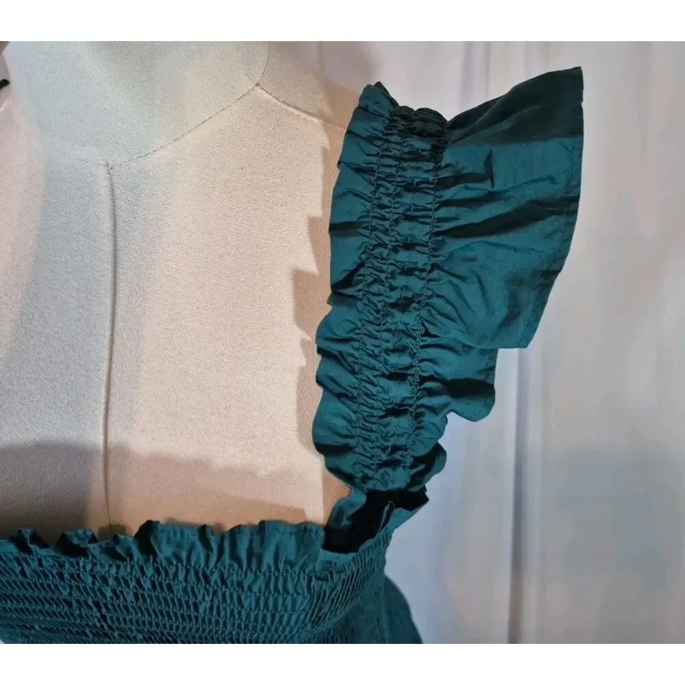 Quince Garden Green Organic Cotton Smocked Midi Dress New Medium - Picture 6 of 11